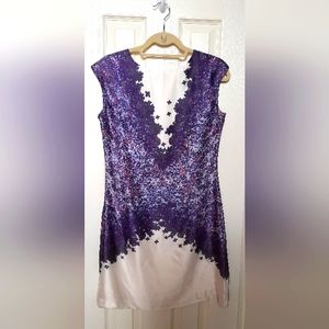 100% silk dress, size M, purple and white